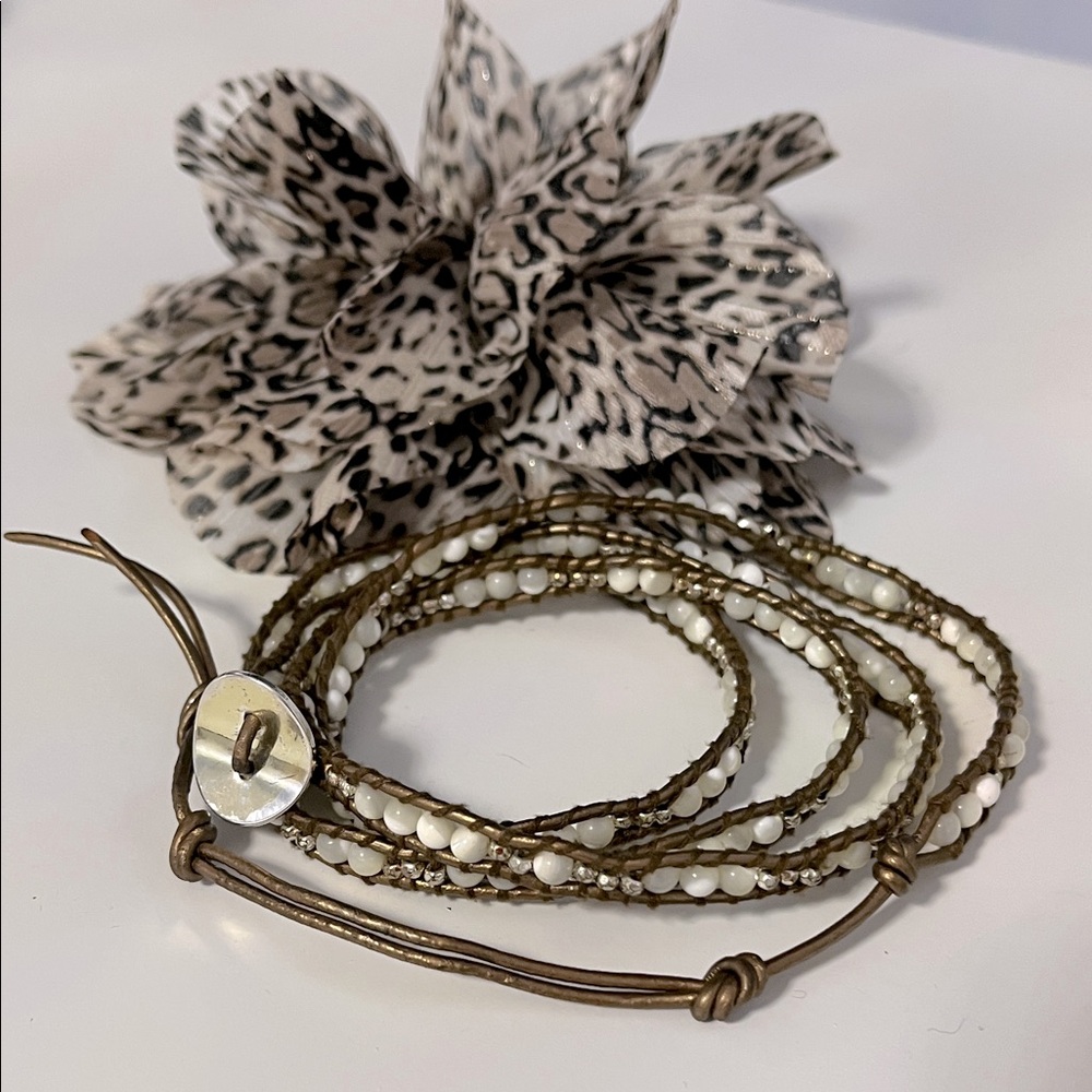 Bohemian Elegant White and Brown Beaded Wrap Bracelet